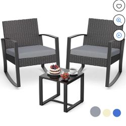 Lofka 3-Piece Patio Wicker Chairs Set with a Coffee Table, Balcony Furniture for Yard, Patio, Garden and Bistro, Gray Cushion