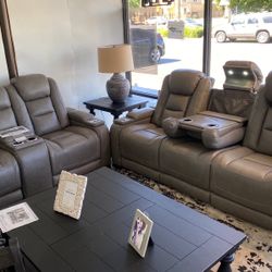  Leather, Sofa And Love Seat With Recliners 