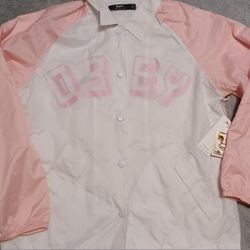 OBEY Women's Size Small Pink White Windbreaker Pockets Thin Running