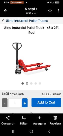 Uline Industrial Pallet Truck 48x27 Red