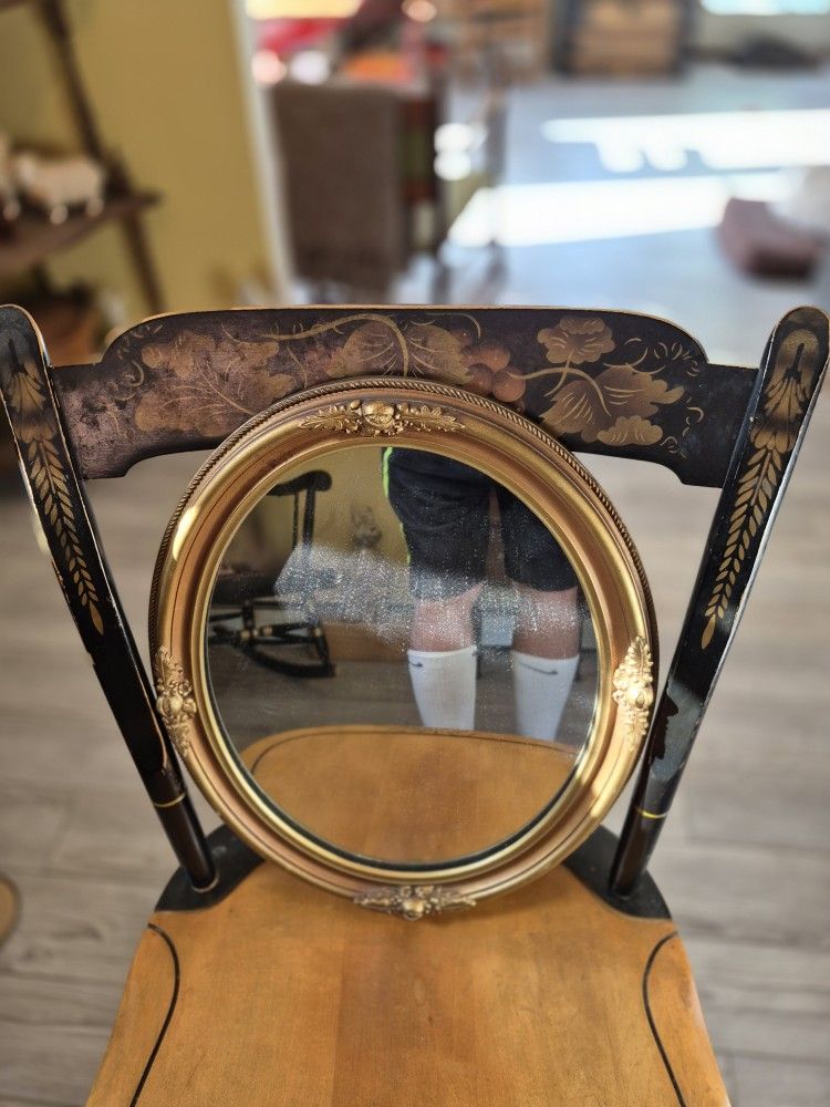 Vintage wooden gold oval wall mirror 