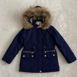 (NWT) Justice Big Girl’s Navy Hooded Parka Jacket, Size: (6/7)