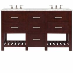 Home Decorators Collection Fraser 60 in. W Bath Vanity in Espresso with Granite Vanity Top in Speckled Beige with White Basin