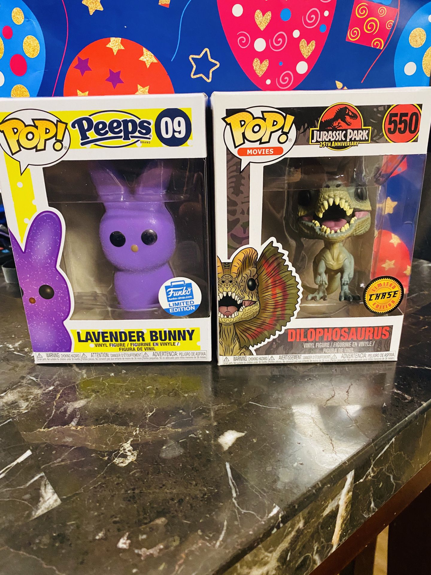 Peeps lavender bunny and Jurassic park funko pop 25$ each