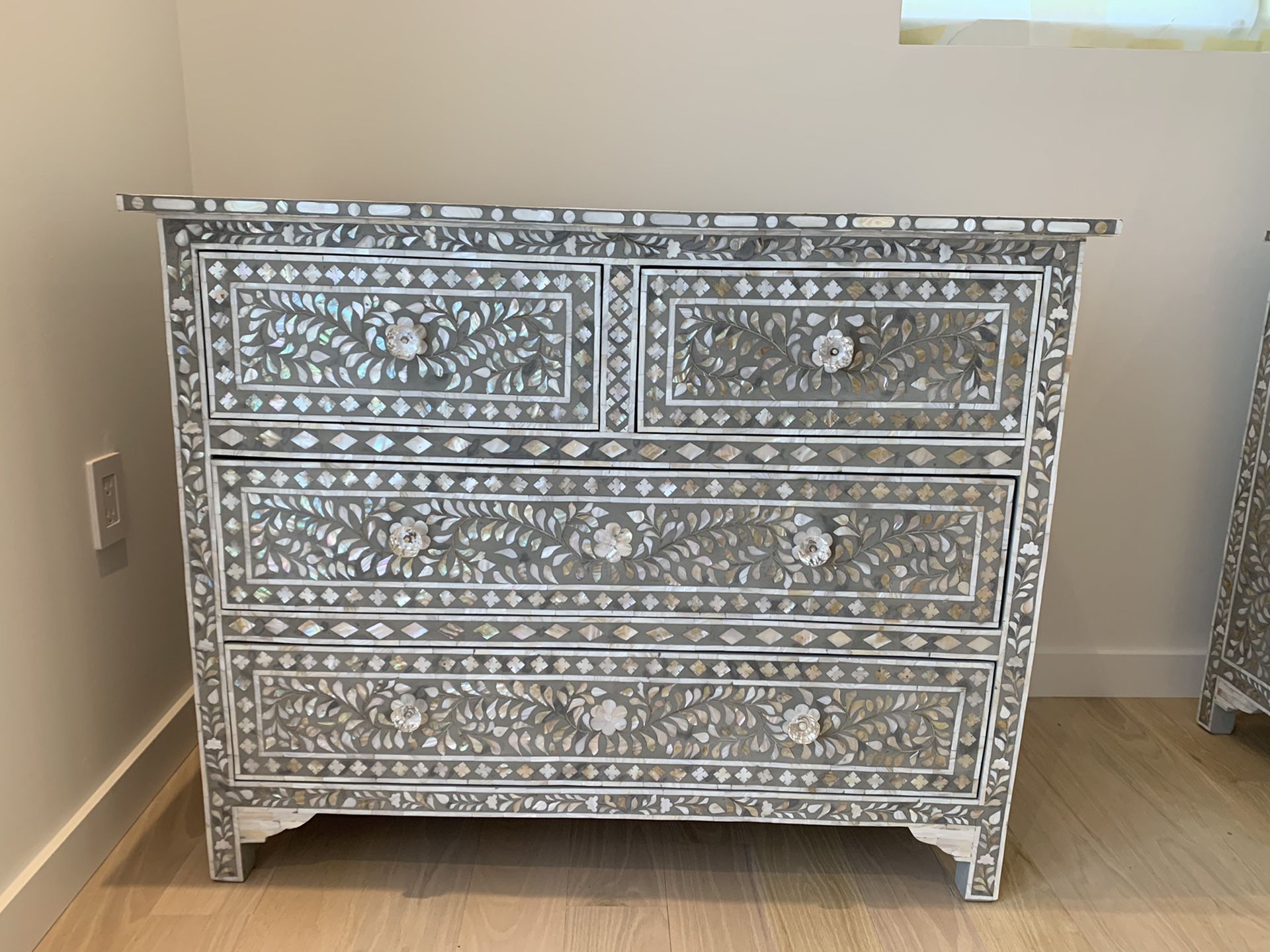 Mother of pearl gray inlay dresser chest