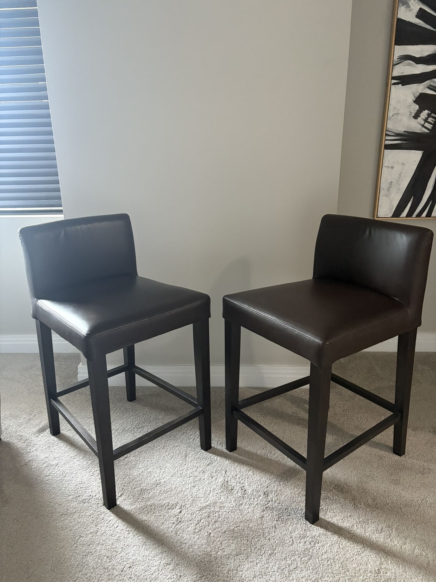 West Elm Porter Dark Brown Leather Stools