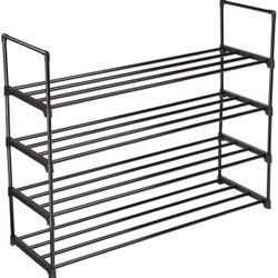 Multipurpose Home Organizer 4-Tier 20-Pair Capacity Space Saver Metal Shoe Rack (Black)