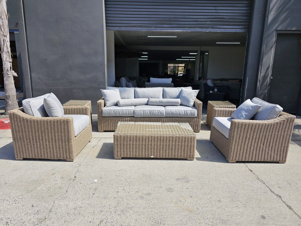 New outdoor 6pcs patio furniture wicker sunbrella HDPE sofa set