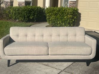 Mid-Century Modern Gray Tufted Sofa