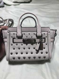 Cute Mini Size White Coach Bag with strip