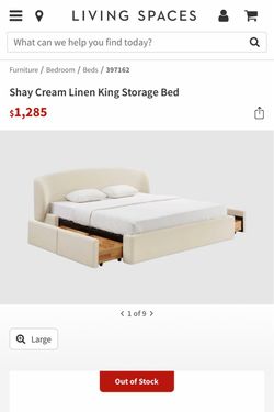 Shay Cream Linen King w storage - Living Spaces