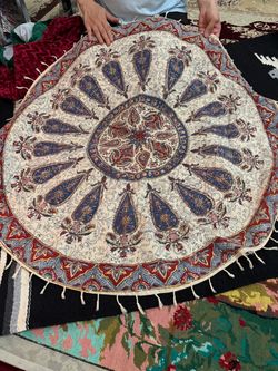 Round Persian Qalamkari Tapestry with Fringe