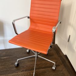 Orange Vinyl & Chrome Rolling Desk Chair