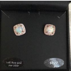 Opal & White Sapphire Stud Earrings