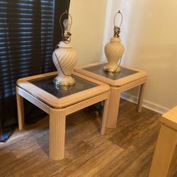 Set Of End Tables With Glass Inserts And Sea She’ll Lamps