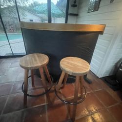 Bar And 2 Swivel Wooden Bar Stools