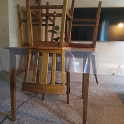 Solid Wood Dining Room Table Set W/4Chairs