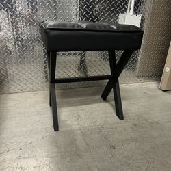 Square Makeup Stool with X-Leg Foot Rest, PU Footrest, Ottoman Seat Vanity Stool,