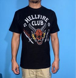 Hellfire Club Stranger Things black graphic tee #strangerthings #hellfireclub #netflix  Used once.   Modeled on 5’4, ~140 lb build for reference.