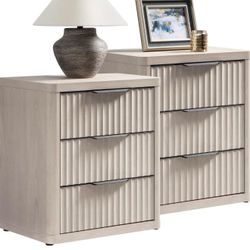 Night Stand Set of 2 Nightstands with 3 Drawers Storage Bedside Table Large Fluted Bed Side End Table Modern 25.6" Tall Wide Night Stands for Bedroom 