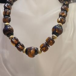 Vintage Chunky Amber Lucite Bead Necklace With Goldtone Accent Beads Excellent Condition 