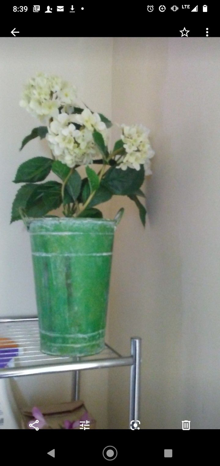 Tole Pot With Hydrangea