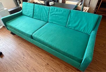 Vintage 1960s-Era Mid-Century Modern Teal Sofa — Owned by Our Family Since the early 1960s
