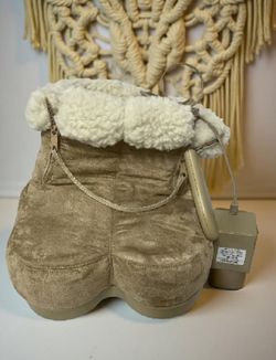 Brown Foot Vibrating Massager & Warmer Heated Soft Boot Shoes (Brookstone)
