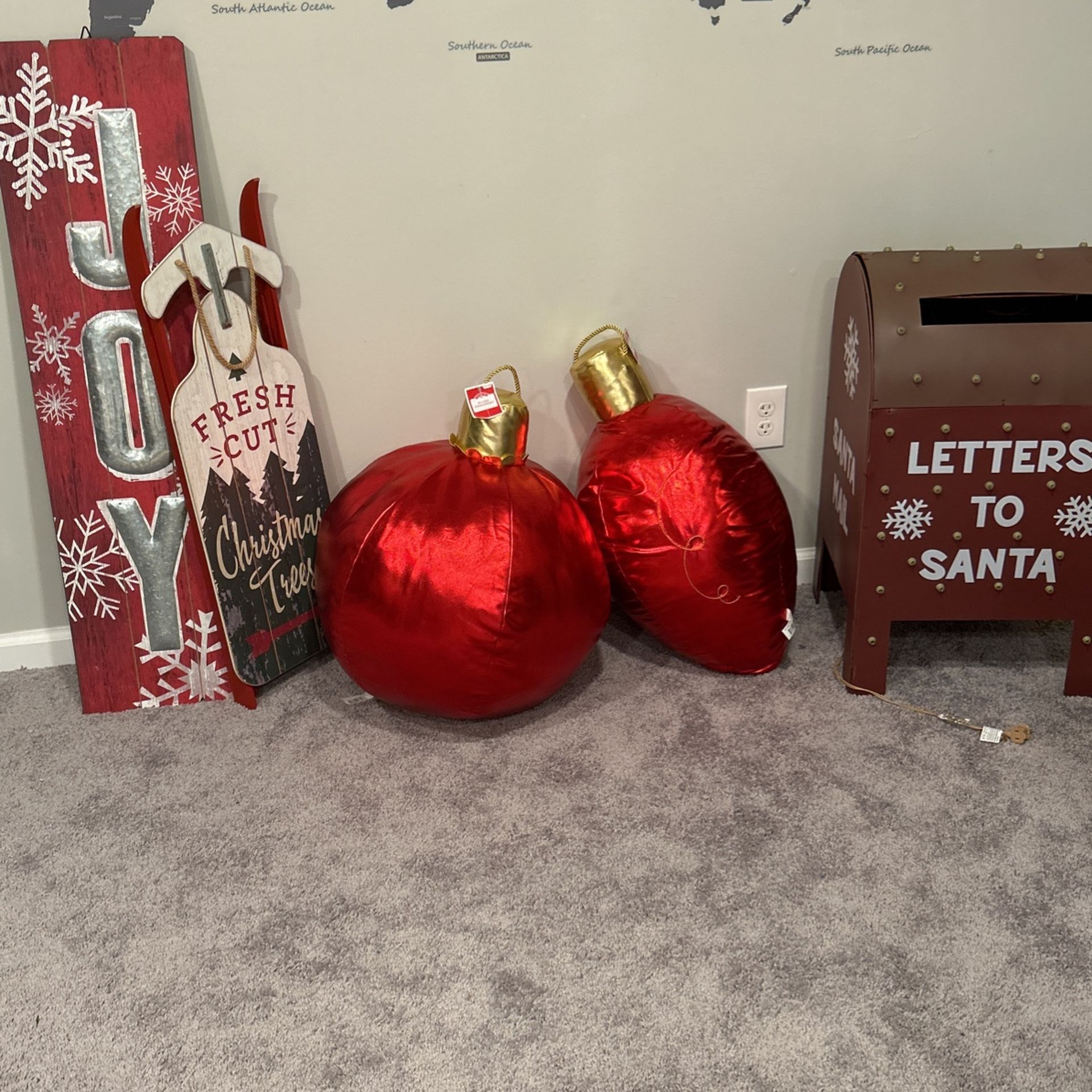 Holiday Christmas Decor Sleighs Lit Mailbox Huge Plush Ornaments