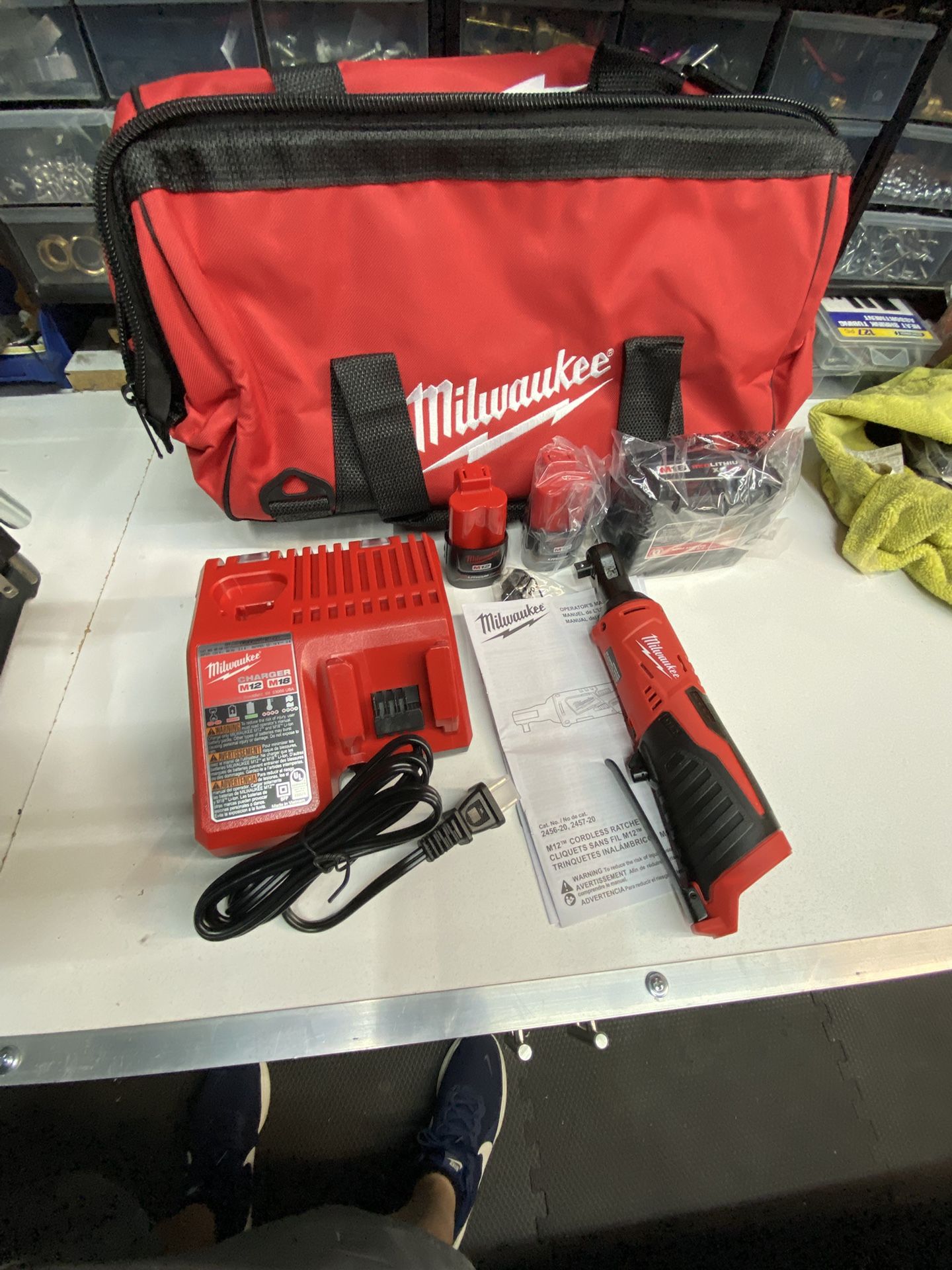 Milwaukee M12 3/8 Ratchet With Charger And Batteries.