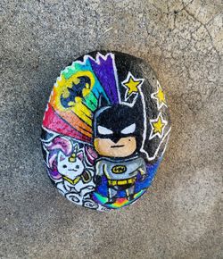 Batman kitty unicorn Rock Art 5" x 6"