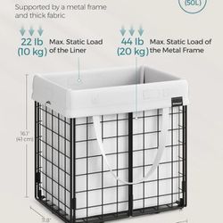 SONGMICS 11 Gal (50L) Clothes Laundry Basket Collapsible Hamper - Cream White