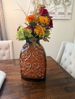 Metal Decorative Ceramic Vase with Scroll Design