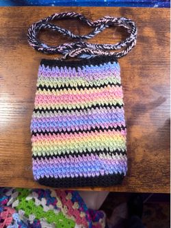 Cotton candy and black crochet phone purse