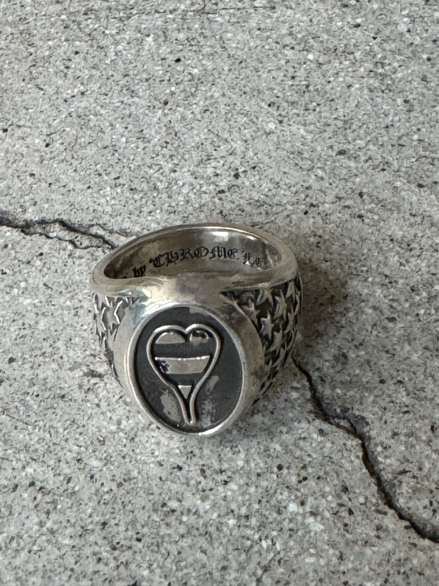 CHROME HEARTS .925 TARNISHED SILVER MATTY BOY VARSITY SIGNET CHAMPIONSHIP RING SIZE 11