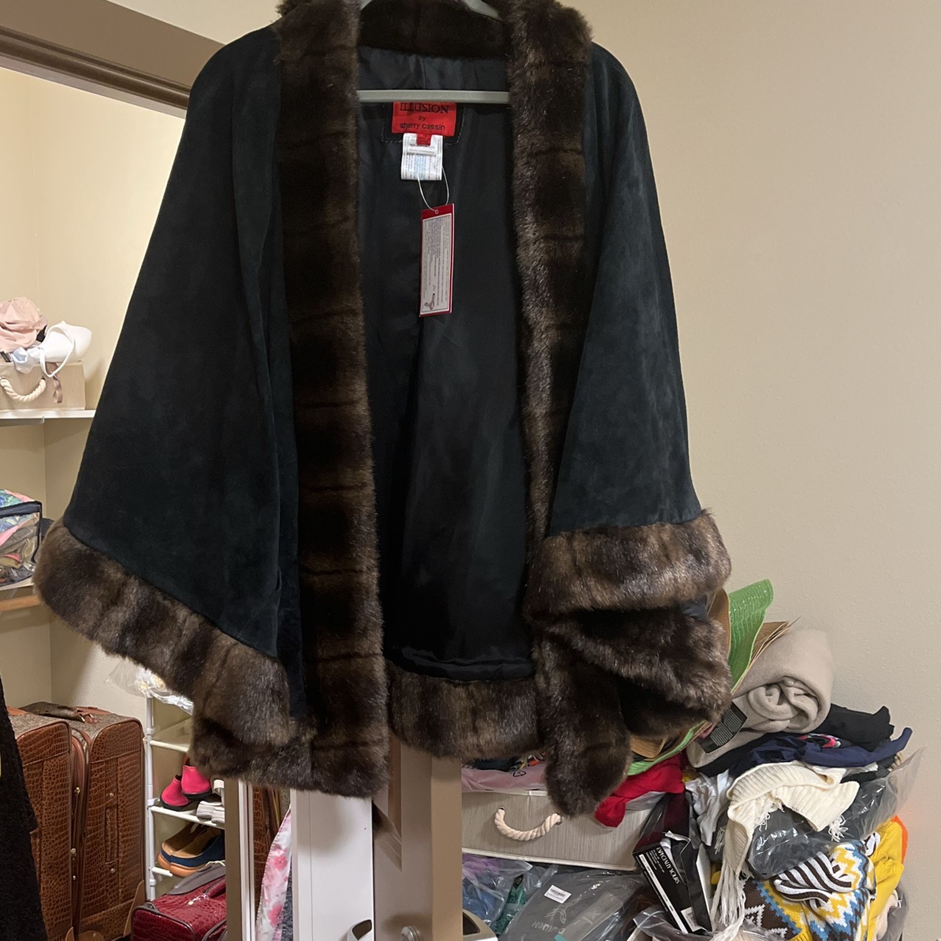 Suede & Faux Fir Cape
