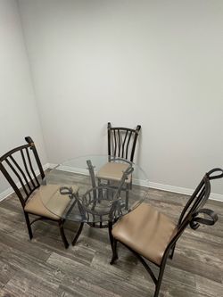 Round Glass Top Dining Table with 3 Chairs