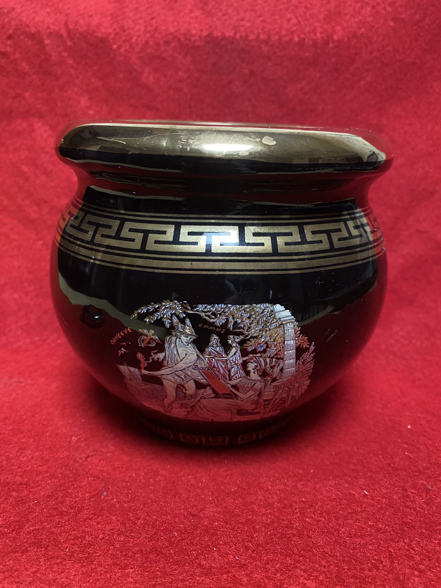 5 Inch x 4 Inch 24k Black & Gold Handmade In Greece Imported From Greece Greek Ceramic Bowl