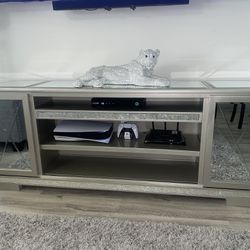  Signature Design by Ashley Flamory Glam TV Stand Fits TVs up to 72", 2 Cabinet (CRACKED TOP GLASS)
