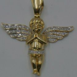 10KT YELLOW GOLD ANGEL PENDANT 12.4 GRAMS WITH 66 DIAMONDS 0.50 PTS MINT. 843018-2. 