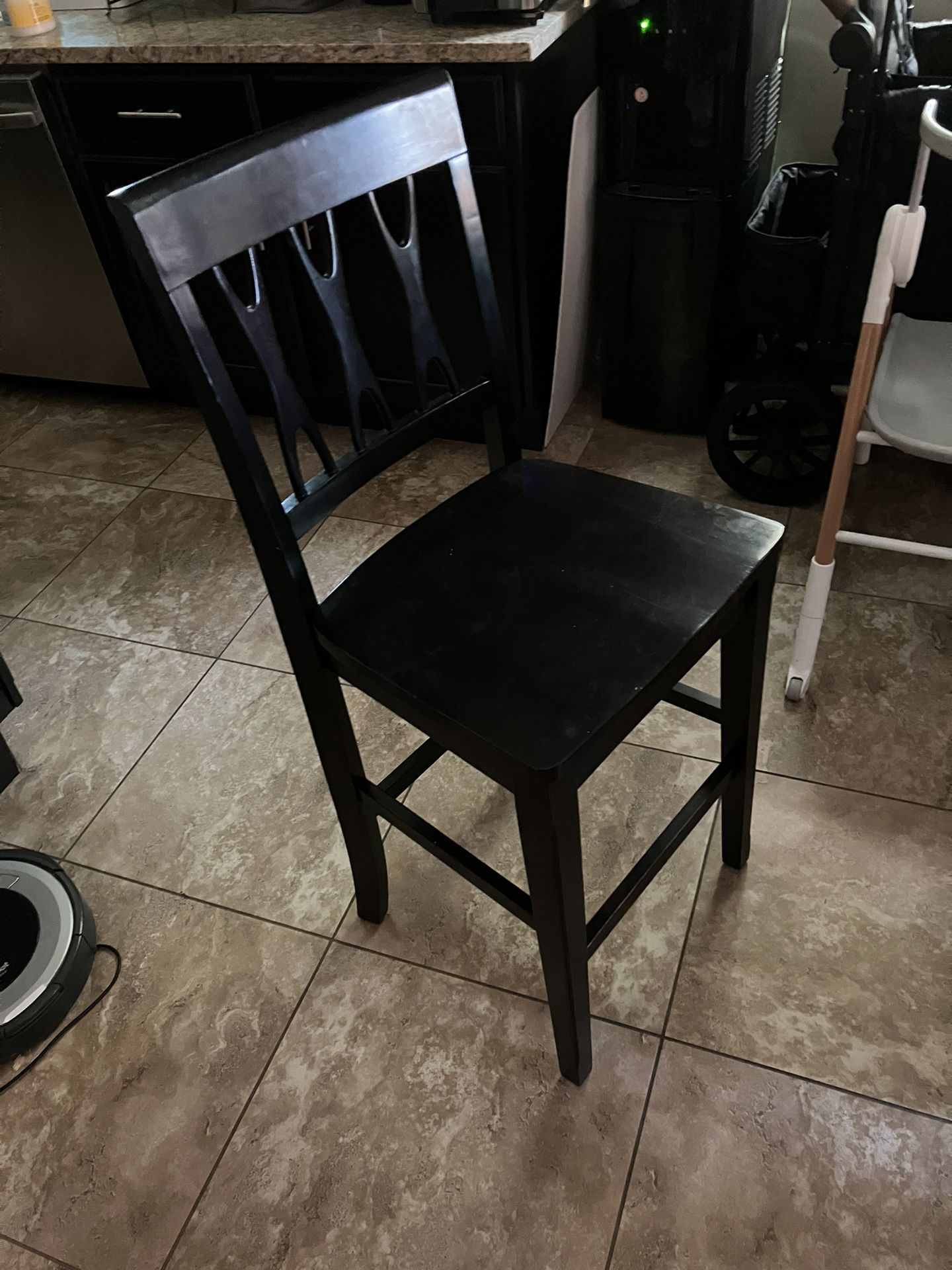 Three (3) Dark Black/brown Wood Dining Chairs