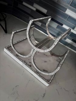 Rhinestone Embellished 3-Bottle Wine Rack with Marble Base