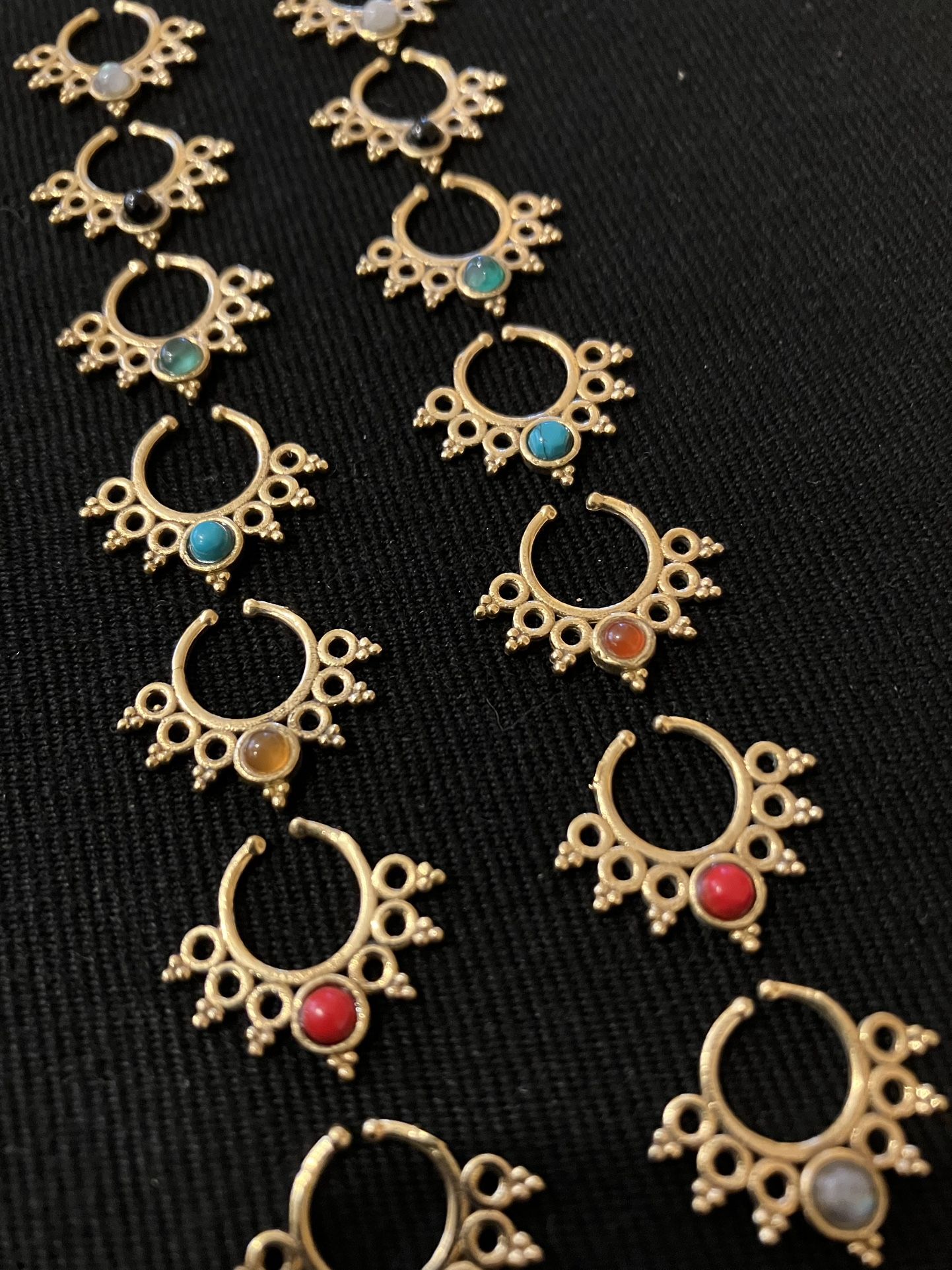 Septum Nose Ring Jewelry~Gold (brass) & Gemstone~Various Tribal Design 