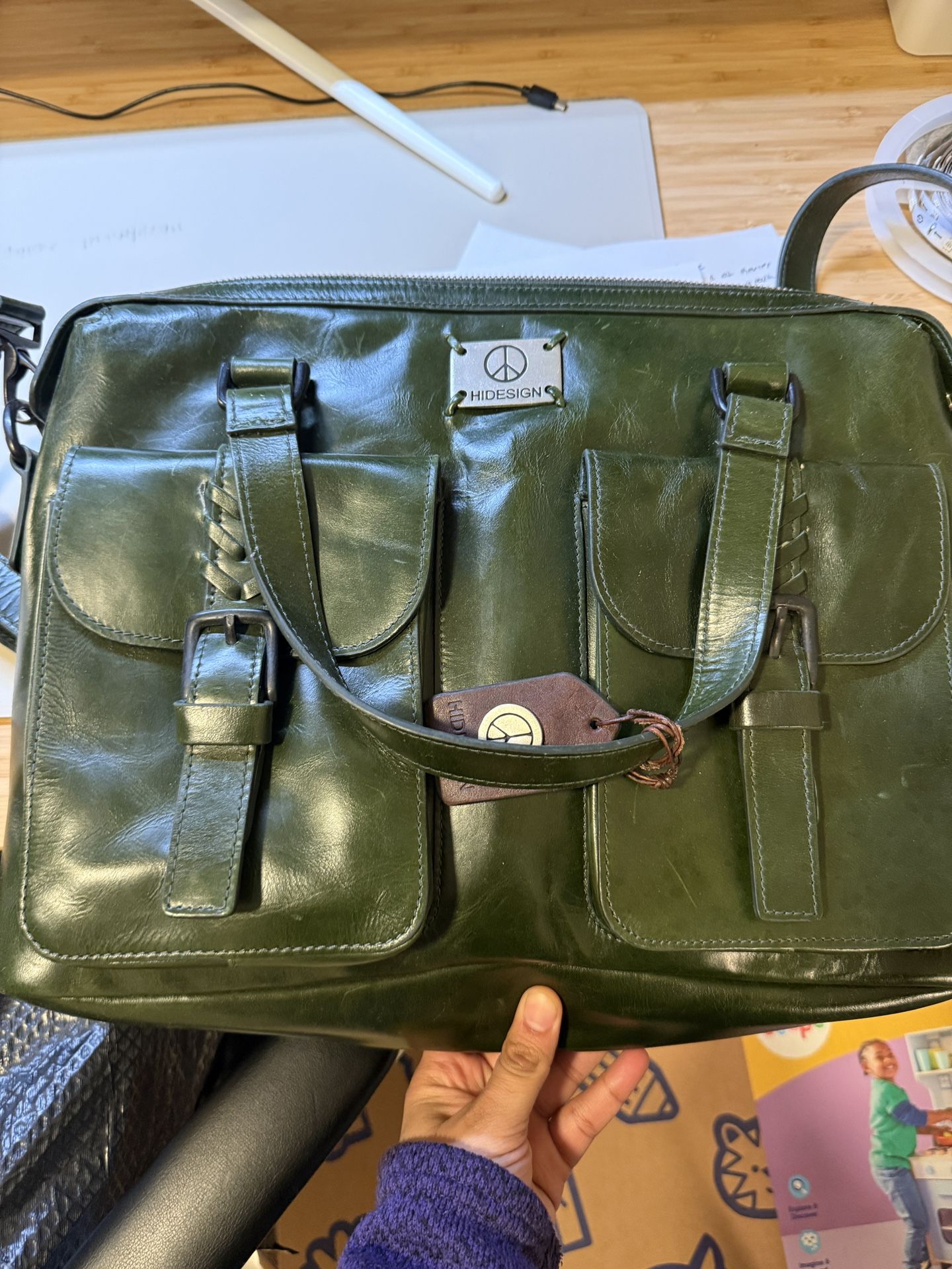 Pure Leather Hidesign Green Leather Laptop Bag / Work Bag – Excellent Condition