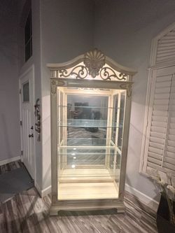 Bone color curio display cabinet