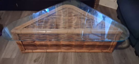 Rattan Wicker Coffee Table with Glass Top
