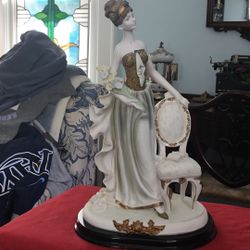 Large 12” Tall Statue Of Woman Standing By A Chaur