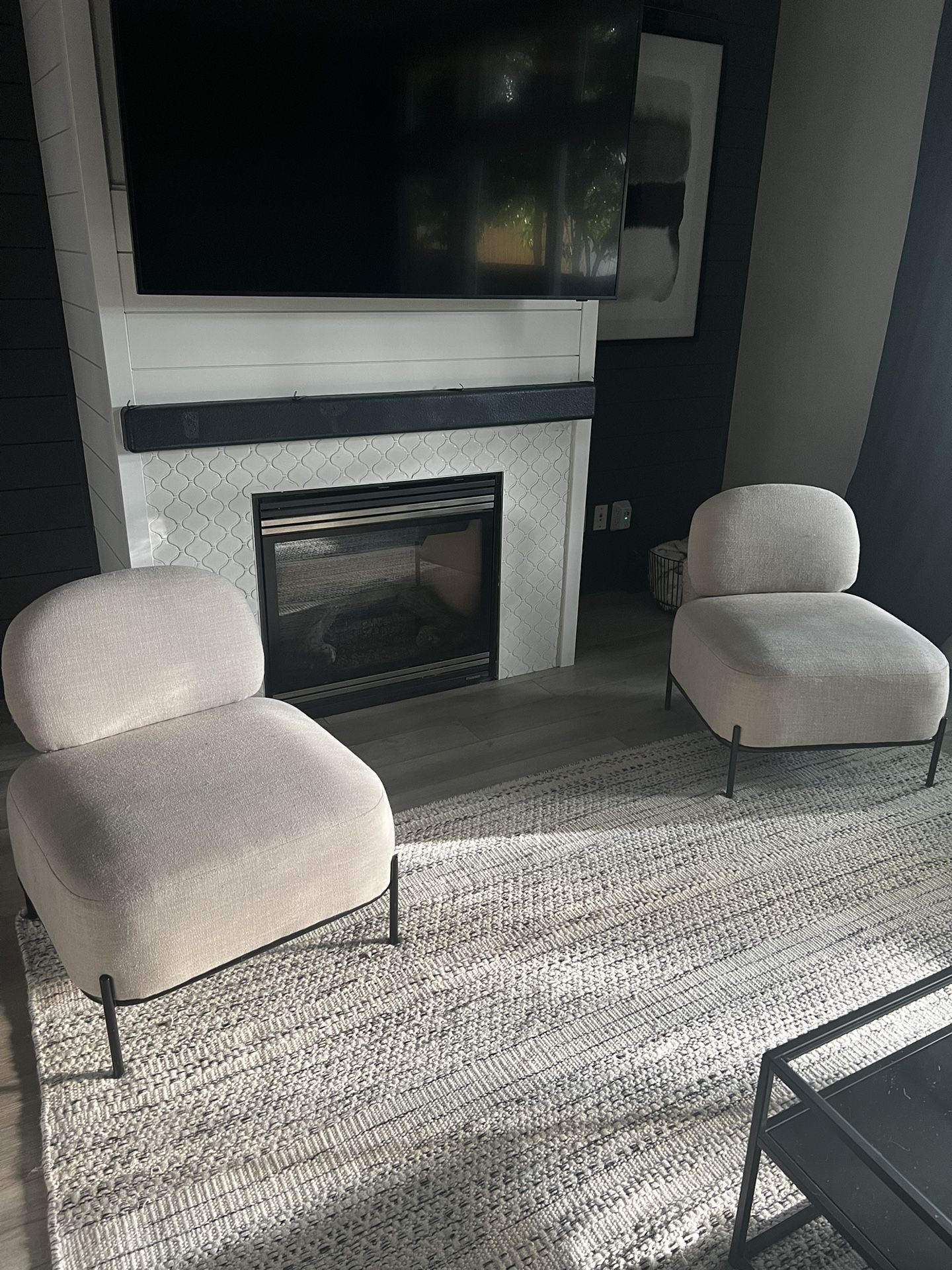 Pair of “Sara” Side Chairs – Beige, Metal Legs