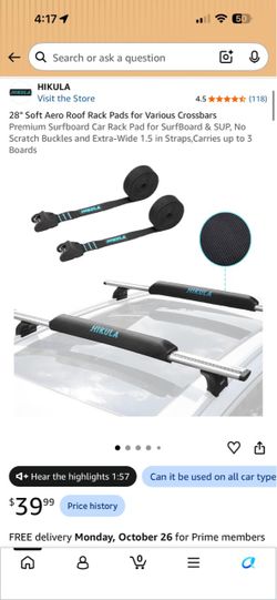 Surfboard Roof Racks / Crossbars w/ Pads