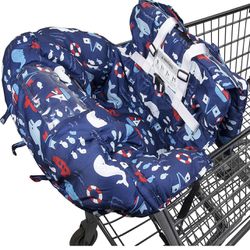 Shopping Cart Cover for Baby- 2-in-1 - Foldable Portable Seat with Bag for Infant to Toddler - Compatible with Grocery Cart Seat and High Chair (Blue 